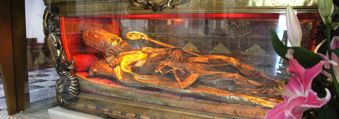 Relics of St. Valentine in the Basilica of San Valentino in Terni. Way of the Proto-martyrs Umbria Italy